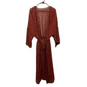 Unbranded Womens Kimono Robe One size Maxi Length Floral rust color 3/4 sleeve